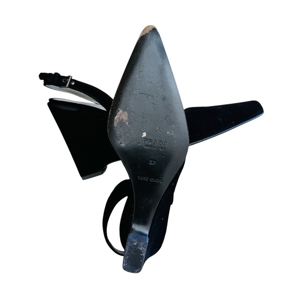 Prada Black velvet Slingback wedge Heels - Picture 10 of 11
